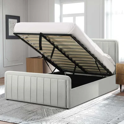 The Range Brushed Velvet Ottoman Bed Frame - Cream / Double