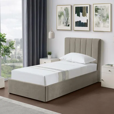 The Range Evelynne Fabric 90cm Single Ottoman Bed Frame with Storage - Light Brown