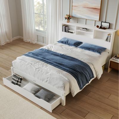 The Range Double Storage Bed with Bookcase Headboard Underbed Drawer Frame Only - White