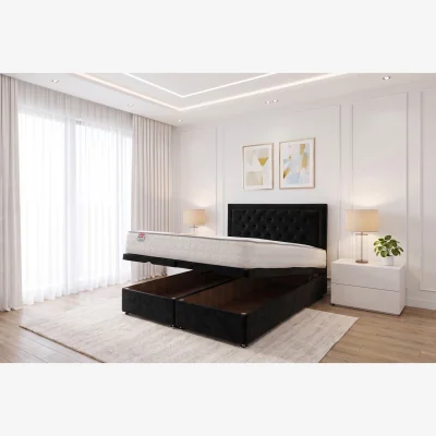 The Range Athens Ottoman Bed Black Plush 4FT6 & 24 " Headboard