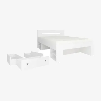 The Range Impact Furniture Nepo White Euro Double Storage Bed Frame with 3 Drawers and Shelves. - White