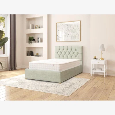 The Range Olivier Fabric Ottoman Storage Bed, Pure Pastel Cotton Fabric - Eau De Nil / Small Double