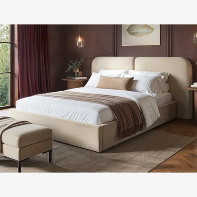 The Range Lena Velvet Ottoman Bed Beige Velvet - Beige / King
