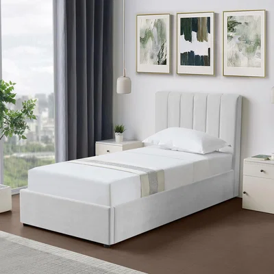 The Range Evelynne Fabric 90cm Single Ottoman Bed Frame with Storage - Light Grey
