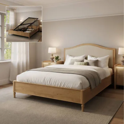 The Range XR Living Emy French Style Wooden Shadow Ottoman Bed - Oak/Natural / King