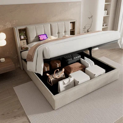 The Range Hydraulic Storage Bed with Lever - White / King