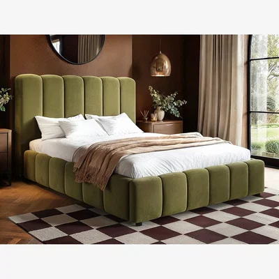 The Range Emilie Ribbed Ottoman Bed Green Velvet - Green