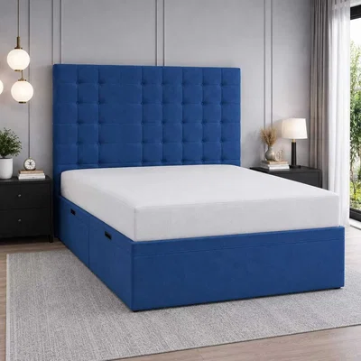 The Range Luxury Cream Upholstered Storage Bed with Elegant Arched Headboard Bed Blue - Blue / Single