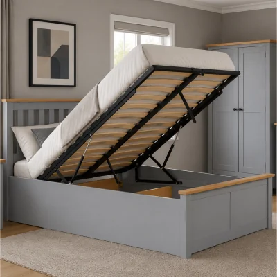 The Range Aspen 150cm Ottoman Bed - Stone Grey