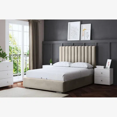 The Range Evangeline Panel Ottoman Bed with Headboard - Beige / King