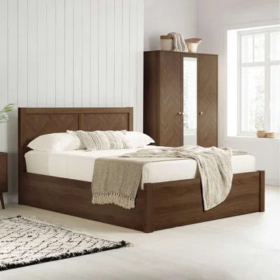 The Range Ottoman Bed Frame Oak Brown Wooden Birlea Herringford - Walnut / Double