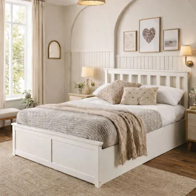 The Range Aspire Hampton Wooden Ottoman Storage Bed Frame, Shaker Style Lift Up Bed, Solid Wood Bedstead - White