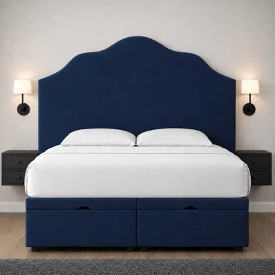 The Range Luxury Upholstered Gas Lift Storage Bed With Headboard - Blue / Single