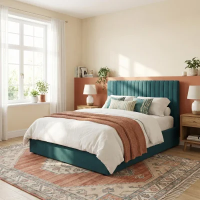The Range Sollom Teal Ottoman Lift Up Upholstered Ribbed Bed Frame - Teal