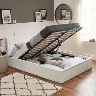 The Range Boucle Ottoman Bed Frame with Storage - White / Hybrid Mattress / Double