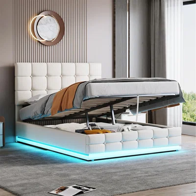 The Range Ottoman Double Bed Frame with RGB LED Lighting - Beige