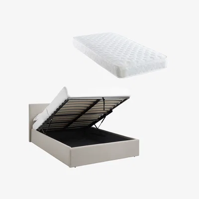 The Range TEDDY BOUCLE Double Ottoman Storage Bedframe with economy mattress