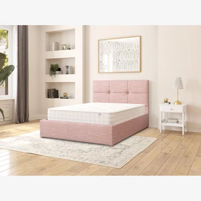 The Range Caine Fabric Ottoman Storage Bed, Pure Pastel Cotton Fabric, Tea Rose - Tea Rose / Double