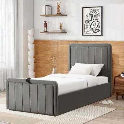 The Range Brushed Velvet Ottoman Bed Frame - Dark Grey / Single