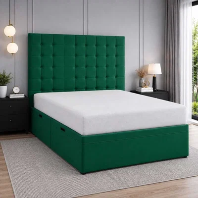 The Range Luxury Diana Upholstered Storage Bed With Elegant Headboard Bed Green - Green / King