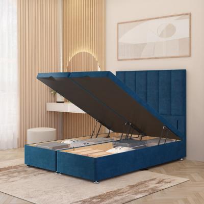 The Range Austin Plush Velvet Ottoman Divan Bed End Opening with Floor Standing Headboard - Navy / Single