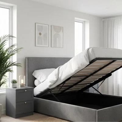 The Range FWStyle Fossil King Size Ottoman Bedframe Padded Tall Headboard  - Fossil