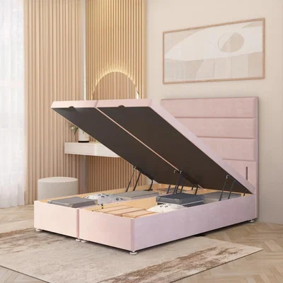 The Range Horizona Storage Ottoman Bed and 54 Floor Standing Headboard Velvet - Pink / Small Double