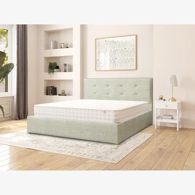 The Range Presley Fabric Ottoman Storage Bed, Pure Pastel Cotton Fabric - Eau De Nil / Superking