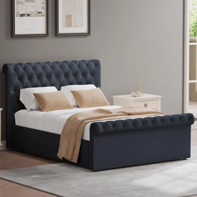 The Range FWStyle Double Bed Frame Side Lift Charcoal Ottoman Buttoned  - Charcoal