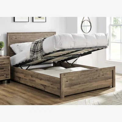 The Range Wooden Ottoman Bed Frame Oak Grain - Brown / Yes / Double / 80kg