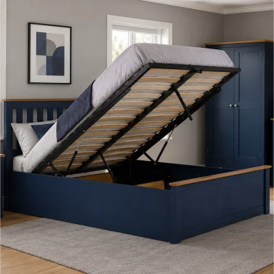 The Range Aspen Double Ottoman Bed - Navy Blue