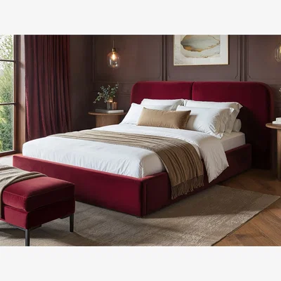 The Range Lena Velvet Ottoman Bed Burgundy - Burgundy