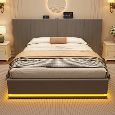 The Range King Ottoman Bed with LED Lighting - Grey