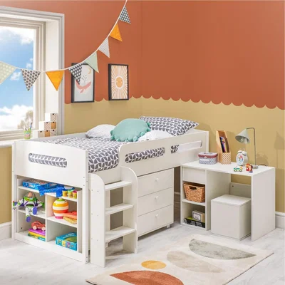 The Range Cabin Single Mid Sleeper Storage Bed with Hybrid Mattress - White