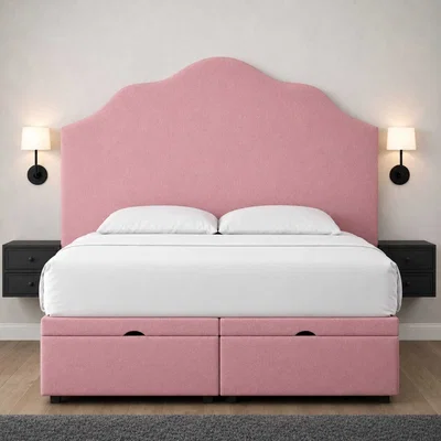 The Range Luxury Upholstered Gas Lift Storage Bed With Headboard - Pink / Double