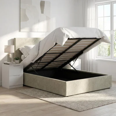 The Range FWStyle Sand King Size Ottoman Bedframe Padded Tall Headboard  - Sand