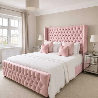 The Range Bellavita Gas Lift Storage Bed With Chesterfield Tufted Headboard - Pink / Superking