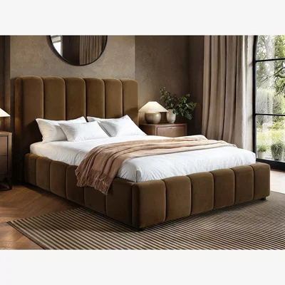 The Range Emilie Ribbed Ottoman Bed Brown Velvet - Brown
