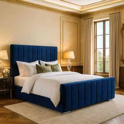 The Range London Divan Ottoman Bed With Headboard - Blue / King