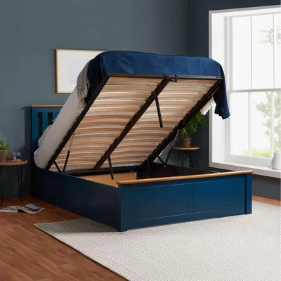 The Range Double Ottoman Bed and Mattress Bundle Wood Phoenix Nebula 135cm 4ft 6 - Navy