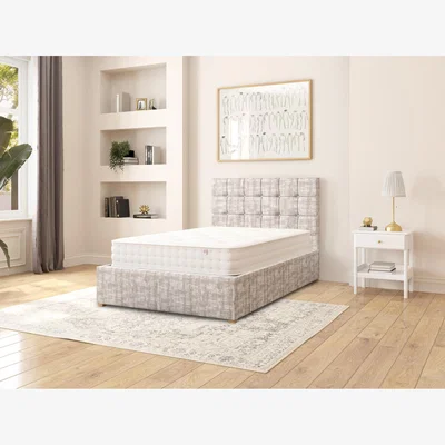 The Range Sinatra Fabric Ottoman Storage Bed, Distressed Velvet Fabric - Platinum / Small Double