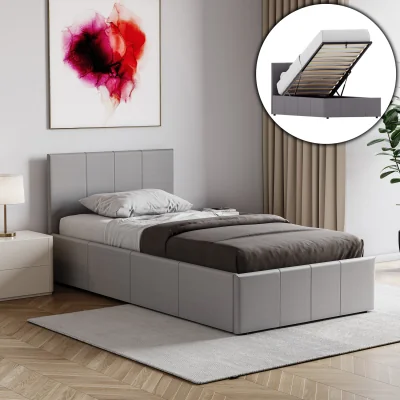 The Range Lisbon Faux Leather Ottoman Bed & Gel Memory Foam Pocket Spring Mattress - Grey / Single