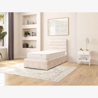 The Range Kelly Fabric Ottoman Storage Bed, Mirazzi Velvet Fabric, Pearl - Pearl / Single