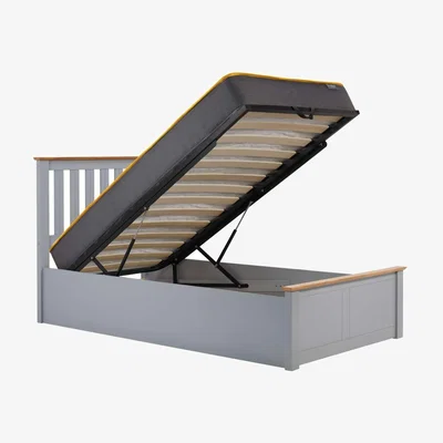 The Range Single Ottoman Bed and Mattress Bundle Wood Phoenix Nebula 90cm 3ft - Stone Grey