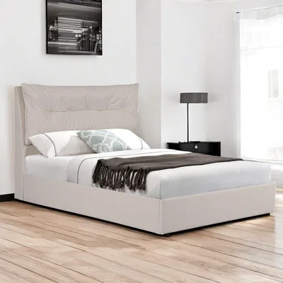 The Range Prestbury Pillowback Cushion Upholstered Ottoman Storage Bed - Natural / King