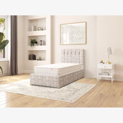 The Range Hepburn Fabric Ottoman Storage Bed, Distressed Velvet Fabric - Platinum / Single