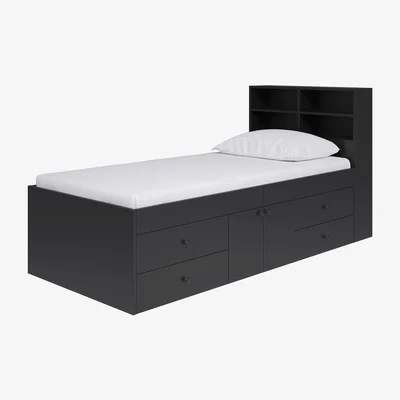 The Range Single Storage Bed with Bookcase and Drawers (selected models) - Black / Bookcase and headboard
