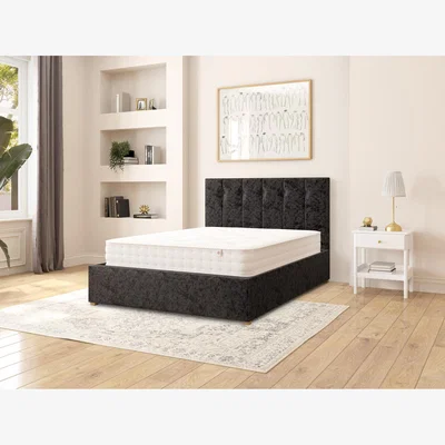 The Range Hepburn Fabric Ottoman Storage Bed, Mirazzi Velvet Fabric - Black / Double
