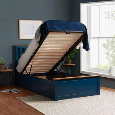 The Range Single Ottoman Bed and Mattress Bundle Wood Phoenix Nebula 90cm 3ft - Navy