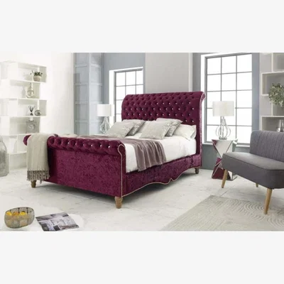 The Range Royal Touch Velvet Upholstered Ottoman Bed - Maroon / Double
